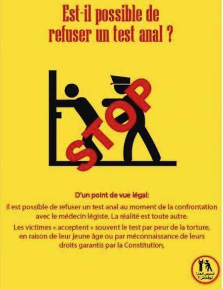 Cette affiche de Shams demande: « Est-il possible de refuser un test anal ? » La réponse: Oui!