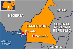 La localisation de Douala sur la côté du Cameroun.