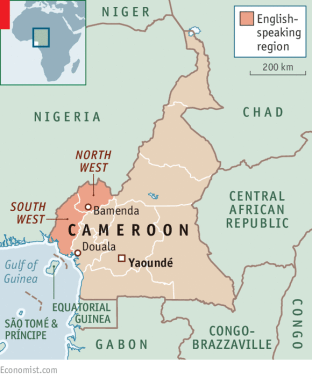 Bamenda est dans la région anglophone au nord-ouest du Cameroun. (Carte d'Economist.com)