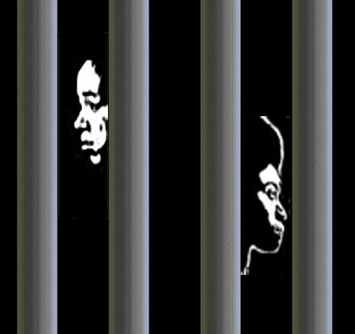 Pour nous aidez, cliquez sur l'image. Deux visages derrière les barreaux représentent Eva et Marie, des lesbiennes détenues au Cameroun que le projet Not Alone / Pas Seul s'efforce de libérer rapidement de la prison.